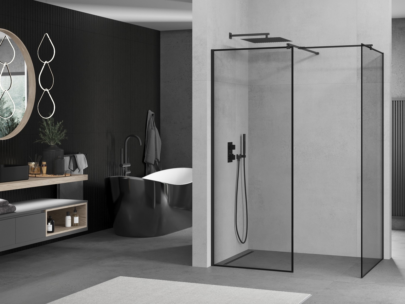 Mexen Kioto ścianka prysznicowa Walk-in 100 x 70 cm, czarna ramka, czarna - 800-100-202-70-70-070